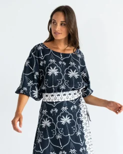 Whitehaven Blouse - Navy Palm
