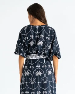 Whitehaven Blouse - Navy Palm